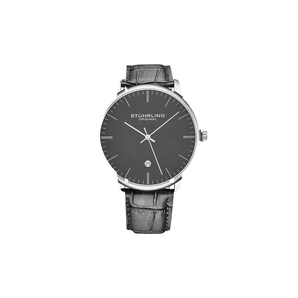 Stuhrling Mens 8.5mm Brown or Gray Leather Watch